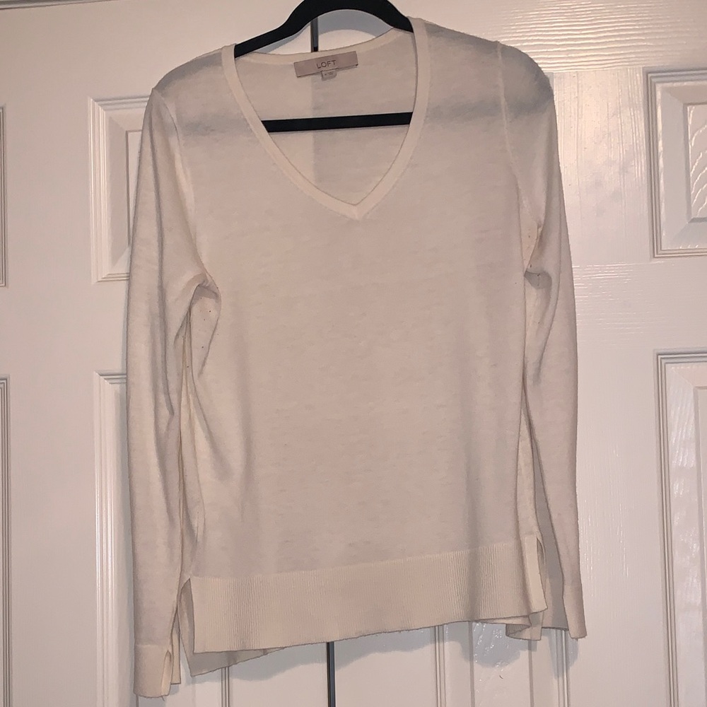 LOFT Off-White V-Neck Pullover